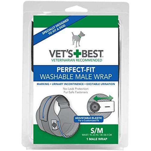 Vets Best Washable Male Dog Diapers | Absorbent Male Wraps with Leak Protection | Excitable Urination, Incontinence, or Male Marking | Small/Medium | 1 Reusable Dog Diaper Per Pack