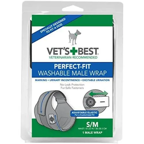 Vets Best Washable Male Dog Diapers | Absorbent Male Wraps with Leak Protection | Excitable Urination, Incontinence, or Male Marking | Small/Medium | 1 Reusable Dog Diaper Per Pack