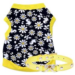 Ollypet Pack of 2 Dog Clothes for Small Dogs Summer Shirt Flower Collar Cute Yellow Outfit Girl Puppy Cat Pink Pet Chihuahua Yorkie