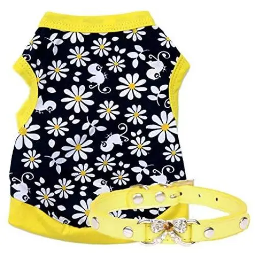 Ollypet Pack of 2 Dog Clothes for Small Dogs Summer Shirt Flower Collar Cute Yellow Outfit Girl Puppy Cat Pink Pet Chihuahua Yorkie Ollypet Pack of 2 Dog Clothes for Small Dogs Summer Shirt Flower Collar Cute Yellow Outfit Girl Puppy Cat Pink Pet Chihuahua Yorkie