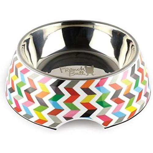 French Bull Stainless Steel and Melamine Designer Dog Bowls for Dogs or Cats, Small, White