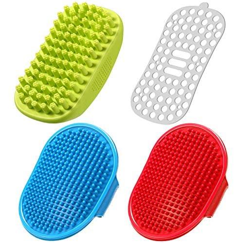 3 Pieces Pet Shampoo Brush Set Include 1 Piece Dog Shampoo Rubber Brush with Fur Catching Screen and 2 Pieces Dog Grooming Brush Set for Long and Short Hair Small Pets Dogs Cats Shampooing Massaging