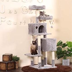 Hey-brother 60 inches Multi-Level Cat Tree Condo Furniture with Sisal-Covered Scratching Posts, 2 Plush Condos, 2 Plush Perches, for Kittens, Cats and Pets