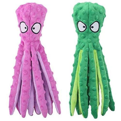 2 Pack Dog Squeaky Toys Octopus No Stuffing Crinkle Plush Dog Toys for Puppy Teething, Durable Interactive Dog Chew Toys for Small to Medium Dogs