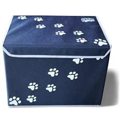 Feline Ruff Large Dog Toys Storage Box. 16'' x 12'' inch Pet Toy Storage Basket with Lid. Perfect Collapsible Canvas Bin for Cat Toys and Accessories Too!