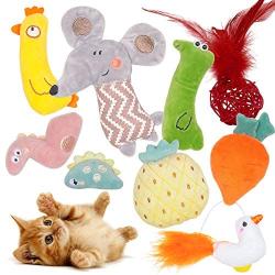 NIBLU 8pcs Cat Toys for Indoor Cat Interactive Cat Toy with Catnip Stuffed Marine Life Toy Set Plush Pet Toys for Chewing, Hunting, Teething