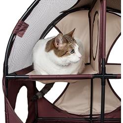 PET LIFE Kitty-Play Collapsible Travel Interactive Kitty Cat Tree Maze House Lounger Tunnel Lounge, One Size, Brown and Khaki