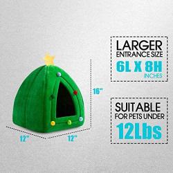 Hollypet Self-Warming 2 in 1 Foldable Comfortable Triangle Cat Bed Tent House, Christmas Tree