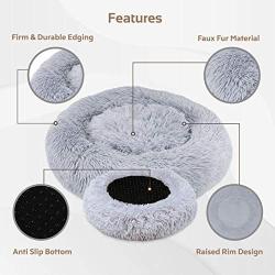 GM PET SUPPLIES Luxurious Orthopedic Donut Dog Bed | Fluffy Lightweight Bedding Pads for Dogs & Cats | Made from Ultra-Comfortable Faux Fur with an Anti-Slip Bottom, Machine Washable (23''/30''/36'')