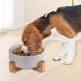 Ceramic Dog Bowls with Wood Stand, Dog Water Bowls and Food Dish, Heavy Weighted or No Tip Over Dog Comfort Food Bowls, Stoneware Pet Bowl,Extra High Capacity 8.4'' Diameter, for Large Dogs