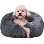 Calming Shag Faux Fur Donut Cuddler Dog Bed Cat Bed Self Warming Autumn Winter Indoor Snooze Sleeping Bed Soft Fluffy Plush Round Pet Bed for Small Medium Dogs and Cats, Anti-Slip Waterproof Base