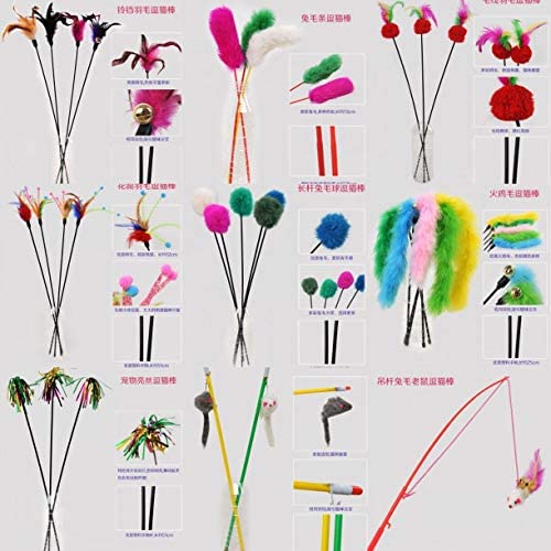 WellieSTR 27PCS (9 Stlye) Teaser Feather Toys Kitten Funny Colorful Rod Cat Wand Toys Plastic Pet Cat Toys Interactive Stick Pet Cat Supplies