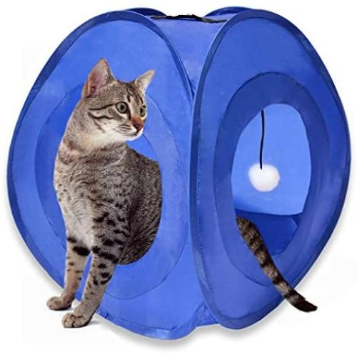 MYDEAL PRODUCTS Pop Up Instant Kitty Play and Sleep Tent with Portable, Foldable Design and Built in Toy for Cats, Kittens, and Other Small Animals!