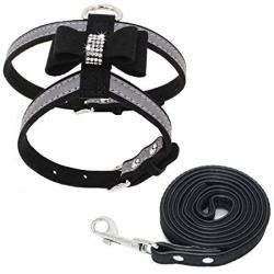 PETCARE Diamonds Bow Tie Dog Harness Vest and Leash Set Reflective Soft Microfiber Pet Dog Harness Adjustable Cute Fancy Bling Rhinestone Sparkly Collar Leash Set for Puppy Small Dogs Cats
