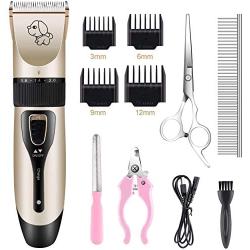 Happy & Polly Dog Clippers for Grooming Rechargeable Cordless, Pet Clippers Kit with Stainless Steel Nail Clippers Rub Grooming Comb for Cats Dogs