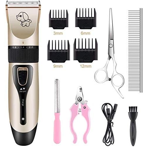 Happy & Polly Dog Clippers for Grooming Rechargeable Cordless, Pet Clippers Kit with Stainless Steel Nail Clippers Rub Grooming Comb for Cats Dogs