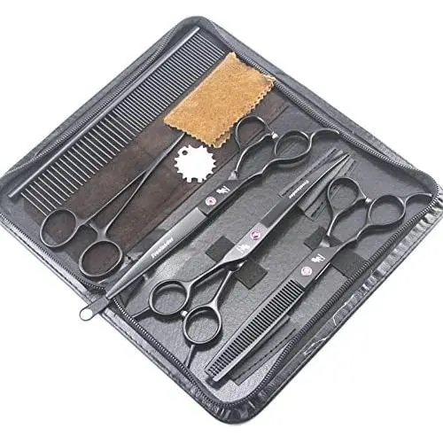 7.0 inch Left Handed Dog Hair Cutting Scissors Curved and Thinning Shears Kit Pet Grooming Supplies with Bag by Freelander 7.0 inch Left Handed Dog Hair Cutting Scissors Curved and Thinning Shears Kit Pet Grooming Supplies with Bag by Freelander