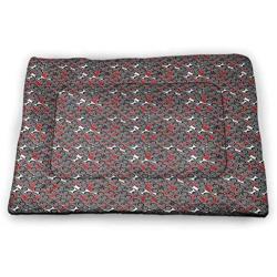 DayDayFun Red Patterned Pet Pad Tribal Floral Swirls Leaves Lace Seem Hand Drawn Image Waterproof and Urine-Proof Pet Mat Scarlet Grey Black and White