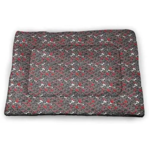 DayDayFun Red Patterned Pet Pad Tribal Floral Swirls Leaves Lace Seem Hand Drawn Image Waterproof and Urine-Proof Pet Mat Scarlet Grey Black and White DayDayFun Red Patterned Pet Pad Tribal Floral Swirls Leaves Lace Seem Hand Drawn Image Waterproof and Urine-Proof Pet Mat Scarlet Grey Black and White
