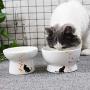 gutongyuan Cat Water Bowl, Cat Bowls Elevated, Ceramic Pet Bowl for Protect Pets Spine, Stress Free, Dishwasher Safe