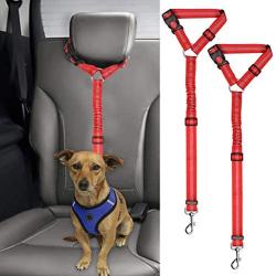 BWOGUE 2 Packs Dog Cat Safety Seat Belt Strap Car Headrest Restraint Adjustable Nylon Fabric Dog Restraints Vehicle Seatbelts Harness