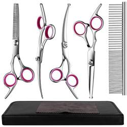 BRAINYS Professional Dog Grooming Scissors Kit, Japanese Craftsmanship Heavy Duty 6 in1 Set- Genuine Superior 4CR Stainless Steel with Safety Tips