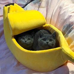 Runing Pet Banana Cat Bed House,Dog Bed,Pet Bed Soft Cat Cuddle Bed Cute Banana, Lovely Pet Supplies for Cats Kittens Bed,Yellow