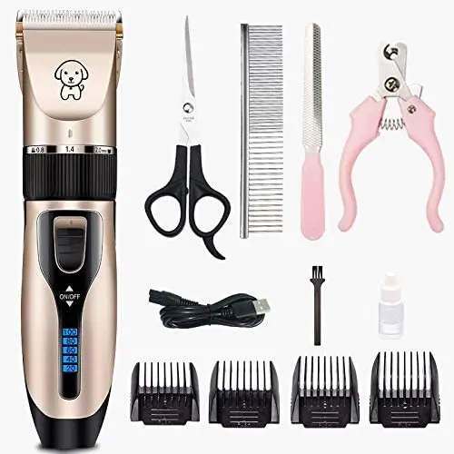 KERTER Dog Shaver Clippers Cat Grooming Clippers Pet Clippers Low Noise Rechargeable Dog Trimmer Cordless Pet Grooming Tool Professional Dog Hair Trimmer Electric Hair Clippers Set for Dogs & Cats