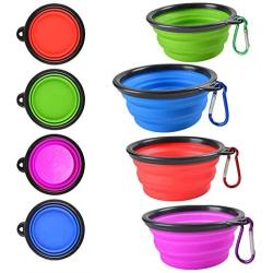 EWYO Collapsible Dog Bowl, 4 Pack Foldable Dog Travel Bowl,Pet Pop-up Food Water Feeder Foldable Bowls with Carabiner Clip