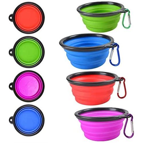 EWYO Collapsible Dog Bowl, 4 Pack Foldable Dog Travel Bowl,Pet Pop-up Food Water Feeder Foldable Bowls with Carabiner Clip