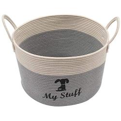 Geyecete Dog Toy Box Storage Round Cotton Rope Pets Toy Box- Baskets for Dog Toys Laundry Basket Storage Bin Living Room Organizer