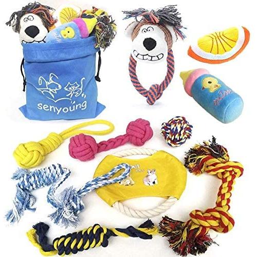 SenYouth 10 dog Rope Toys For Chewer, Nearly Indestructible Natural Cotton Dog Rope Dog Toy Ball Knot Toys, Washable Cotton Dog Rope, Tough Chew Toys Cute and Soft Toys For Small and Medium-sized dogs