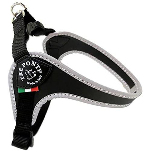 TRE Ponti Fibbia Small Dog Harness with Adjustable Belly Strap, 2.5 cm, Black