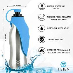 Dog Water Bottle, Stainless Steel Dog Water Dispenser, Portable Dog Water Bottle for Walking, Hiking, Running, Travel Dog Water Bottle, Easy to Use (Blue)