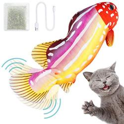 ZooZoo Tropical Fish Realistic Floppy Catnip Plush Cat Toy Built-In Sensor Touch Activate Auto Standby, Electronic USB Battery Wiggle Pet Simulation Happy Healthy Interactive Silvervine Washable Cover