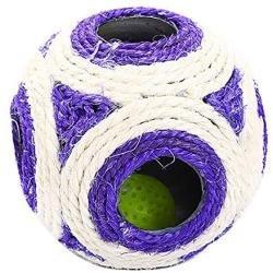 ocijf179 Cat Ball Toy Pet Cat Kitten Plastic Sisal Six-Hole Ball Fun Game Scratch Interactive Toys - Purple