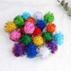 Assorted Color Sparkle Balls for Cats,My Cats All Time Favorite Toy,1.5 Inches Large Pom Pom Cat Toy,20 Pack