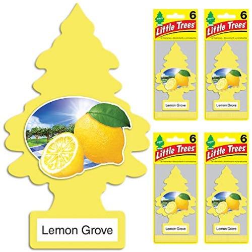 LITTLE TREES Car Air Freshener I Hanging Tree Provides Long Lasting Scent for Auto or Home I Lemon Grove, 24 Count, (4) 6-Packs