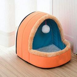 Chenyouwen Pet Beds Great Pet Dog Cat Warm Soft Bed Pet Cushion Dog Kennel Cat Castle Foldable Puppy House with Toy Ball, Size:L(Camel Color) (Color : Orange)