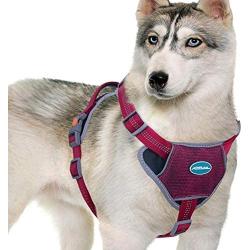 ThinkPet Soft Padded Dog Harness, Full Adjustable Reflective Neoprene Dog Vest with Easy Control Handle for Daily Walking and Training, for Small/Medium Dogs(M, RED)