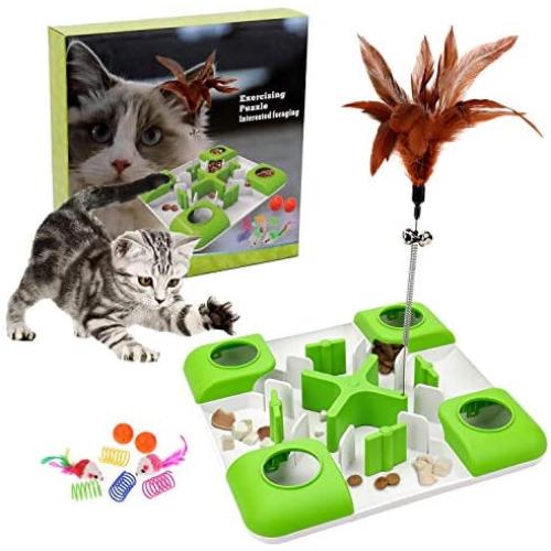 Interactive Treat Maze & Puzzle Feeder for Cats - Puzzle Cat Toy Suitable for Various Cat Entertainment Activities, Cat IQ Training Toys with 3 Level Challenges for Indoor Cats Improve Intelligence