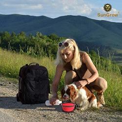 SunGrow Collapsible Bowls, Food and Water Feeder for Camping, Travel, Food-Grade, Carabiner Clip for Easy Storage, Dishwasher Friendly, Low Footprint, Feed Dog/cat Anywhere, 2 Pack