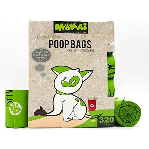MOKAI Compostable and Biodegradable Dog Poop Bags Made with Corn Starch | Large Environmentally Friendly Dog Waste Bags Certified 100% Compostable and Biodegradable (320 Bags)