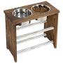 MyGift 15 Inch Tall Dark Brown Burnt Wood Large Pet Dog Raised Feeder Stand with 2 Stainless Steel Bowls