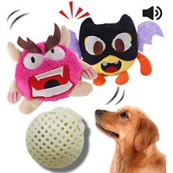 NEILDEN Upgrade Interactive Squeaky Dog Toys Plush Puppy Chew Toys Giggle Dog Balls Durable for Tug and Fetch Pet Toys for Small to Medium Dogs (Two Plush Toys+Squeaky Ball