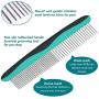 Self-Cleaning Slicker Brush + FREE 7'' Stainless Steel Comb, Pain-free Bristle Cat Dog Grooming Brush Removes Tangled Hair，Dirt，Dander and Reduces Shedding and Tangling for All Hair Types Pet