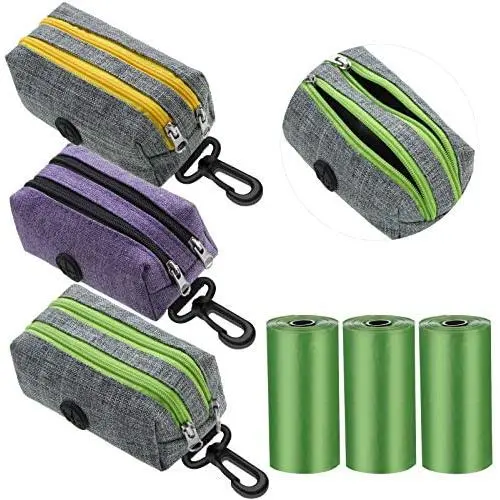 3 Pieces Dog Poop Dispenser with Double Zipper and 3 Roll of Waste Bags Leak-Proof Dog Waste Bags Oxford Cloth Waste Bag Dispenser Dog Poop Holder (Eye-catching Colors)