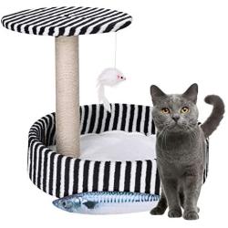 ITODA Cat Tree Tower Condo with Sisal Scratching Post, Climbing Playing Pet Stand House Bed Furniture Perch and Interactive Mouse Toy Grinding Claws Nest Supplies Removable Climber