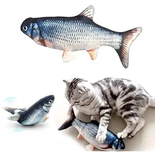 geluode Moving Fish Cat Toy, 11'' Plush Simulation Electric Doll Fish, Automatic Flopping USB Rechargeable Cat Fish Toy, Funny Interactive Pets Chew Bite Supplies for Cat/Kitty/Kitten Catnip Toys