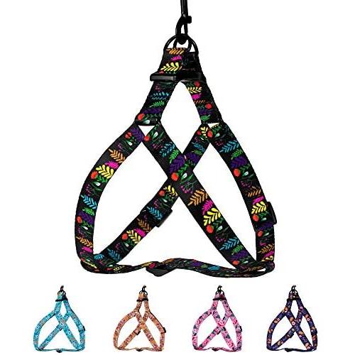 CollarDirect Floral Dog Harness Nylon Pattern Flower Print Step-in Soft Adjustable Pet Harnesses for Dogs Small Medium Large Puppy